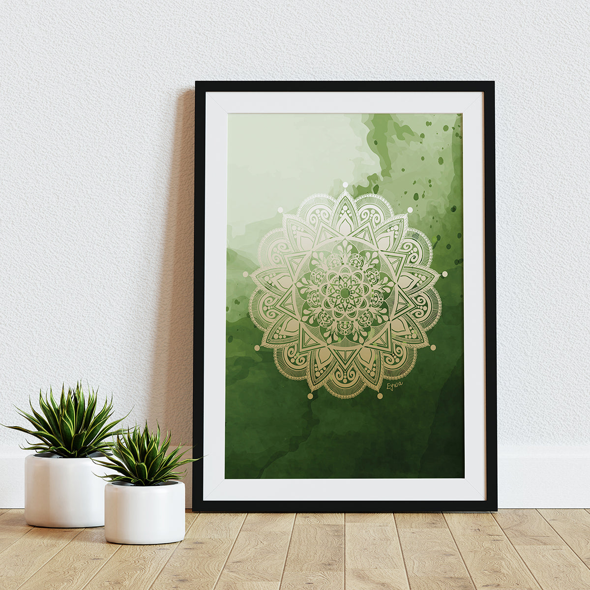 Dark Green and Beige Mandala Zen Wall Art Print