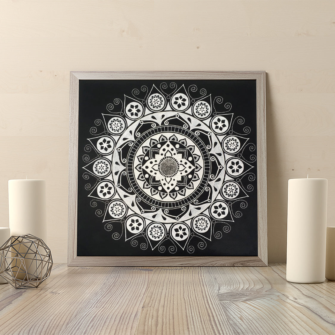 Crno Bijela Mandala Kvadratna - Art Print