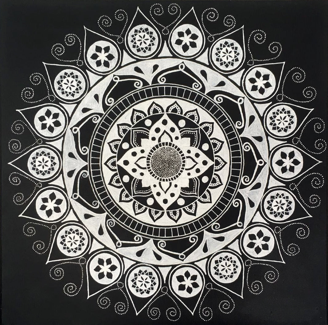 Black and White Square Mandala Zen Wall Art Print