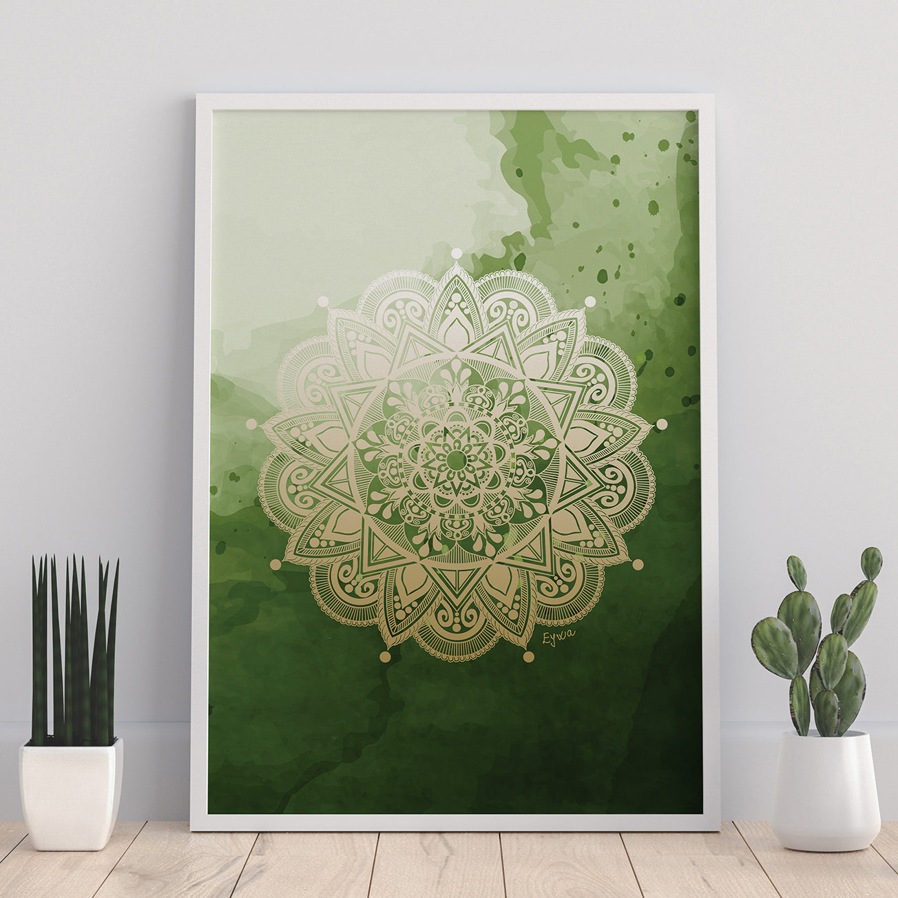 Dark Green and Beige Mandala Zen Wall Art Print