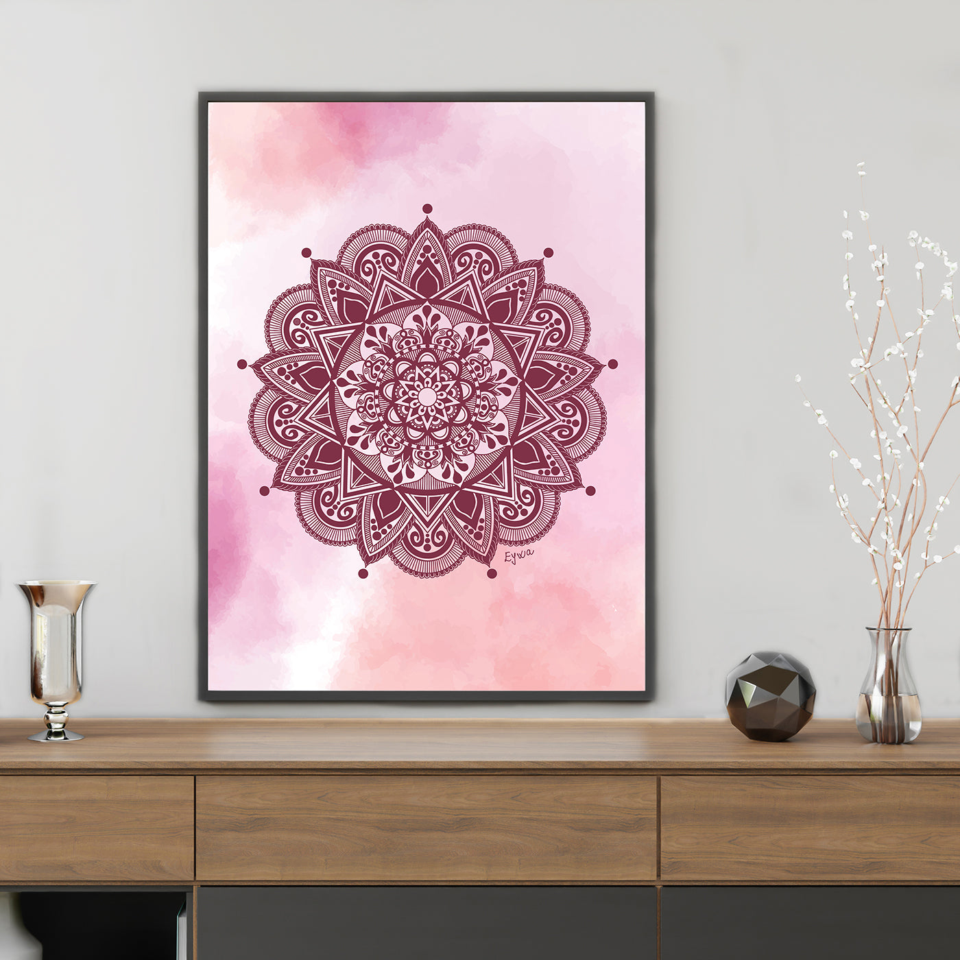 Dark Red Mandala Zen Wall Art Print