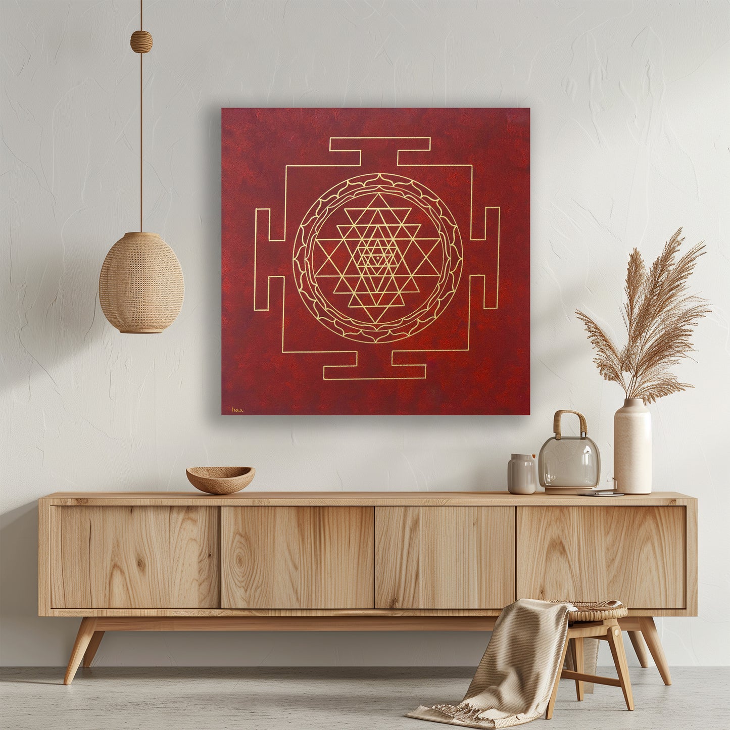 Crveno Zlatna Sri Yantra Mandala