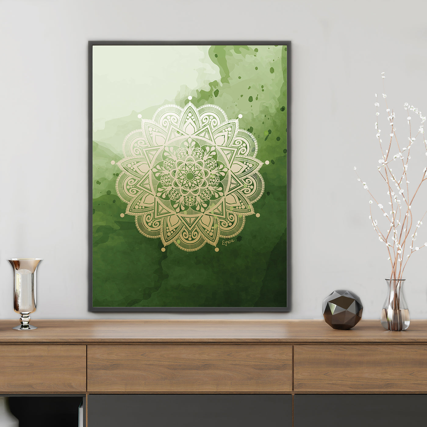 Tamno Zelena i Bež Mandala - Art Print