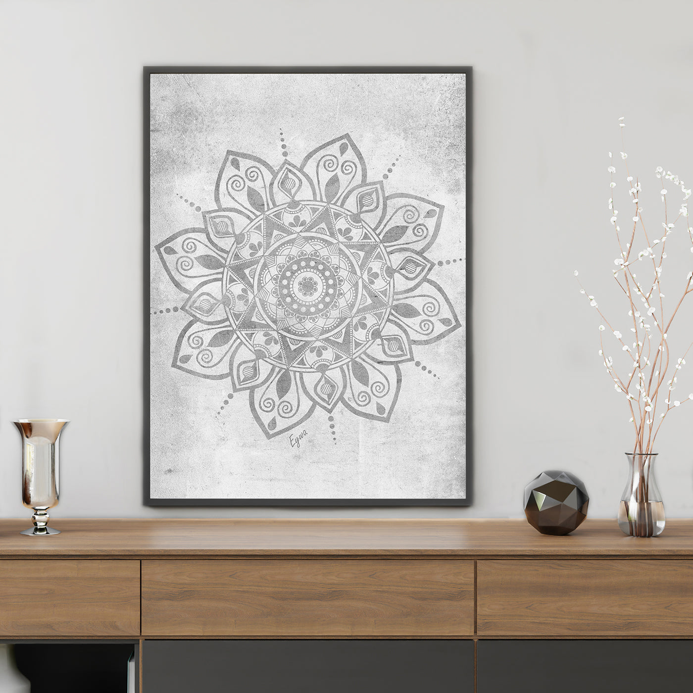 Grey Mandala Zen Wall Art Print