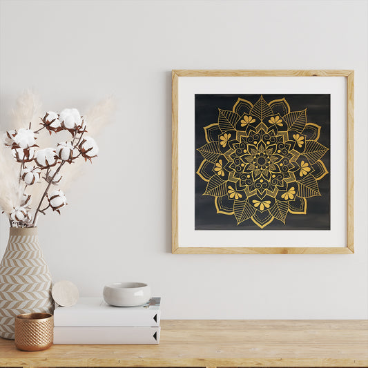 Smeđe Zlatna Mandala Kvadratna - Art Print