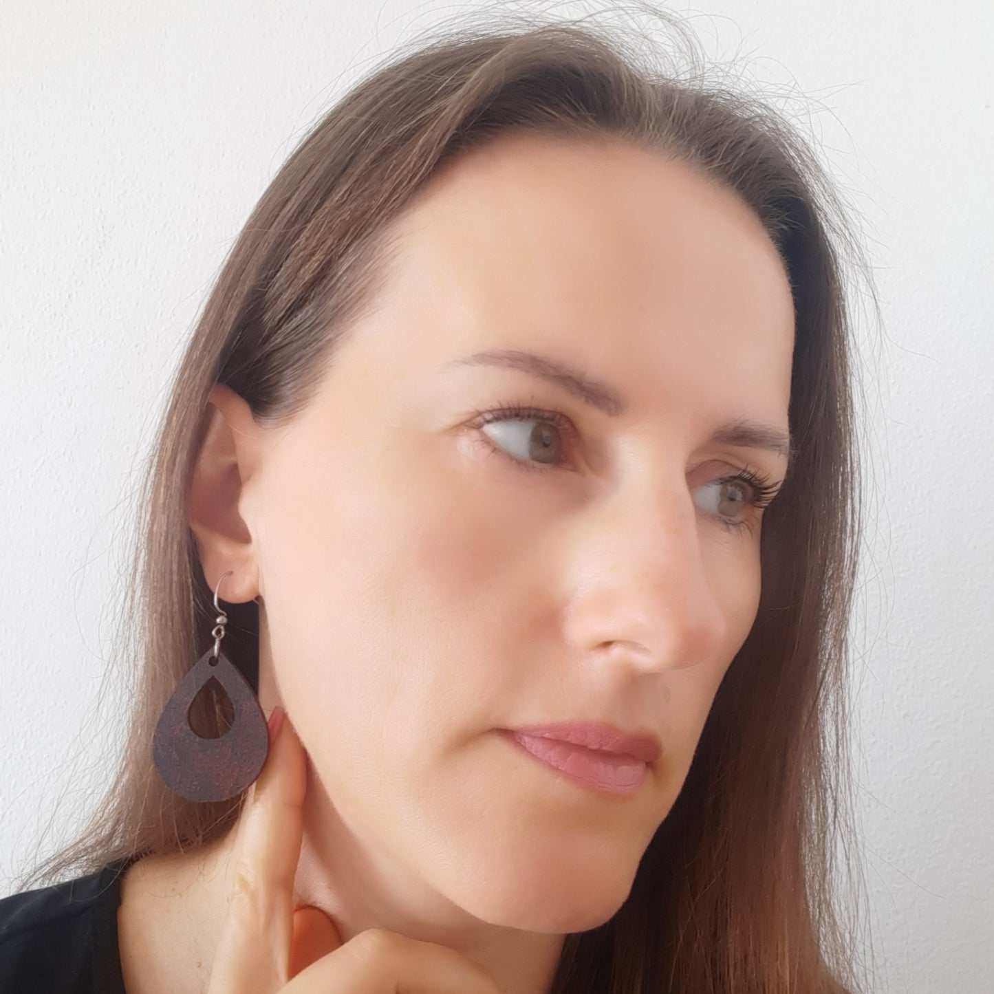 Black and red unique wooden earrings