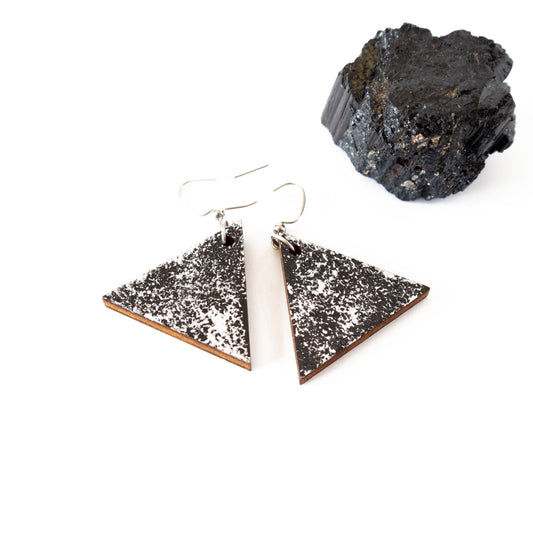 Black wooden earrings with silver details