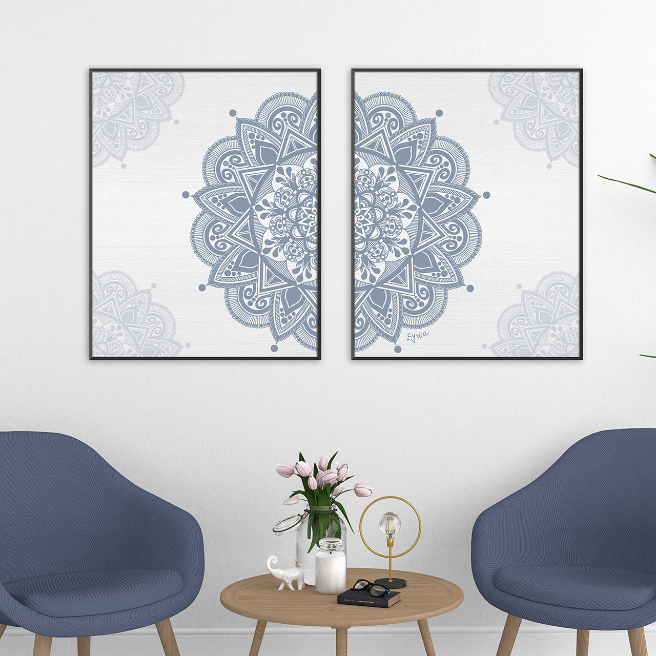 Dusty Blue Diptych Mandala Art Print