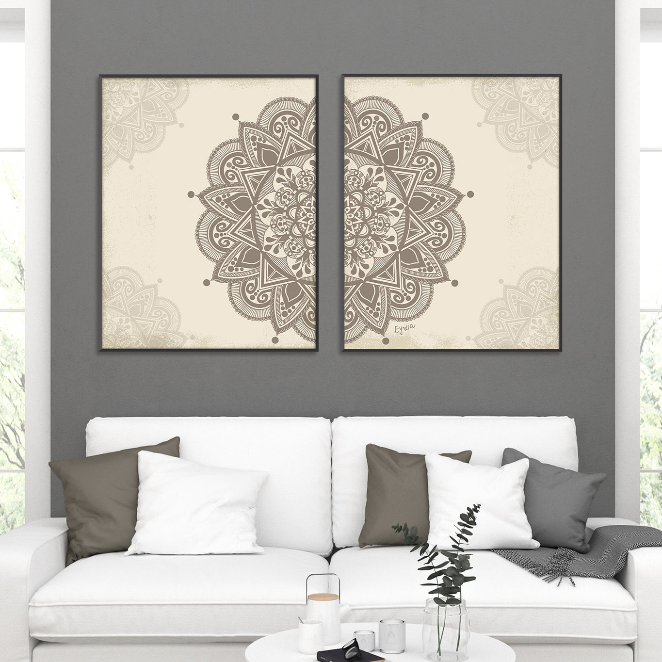 Diptih Rustikalno Smeđa Mandala - Art Print