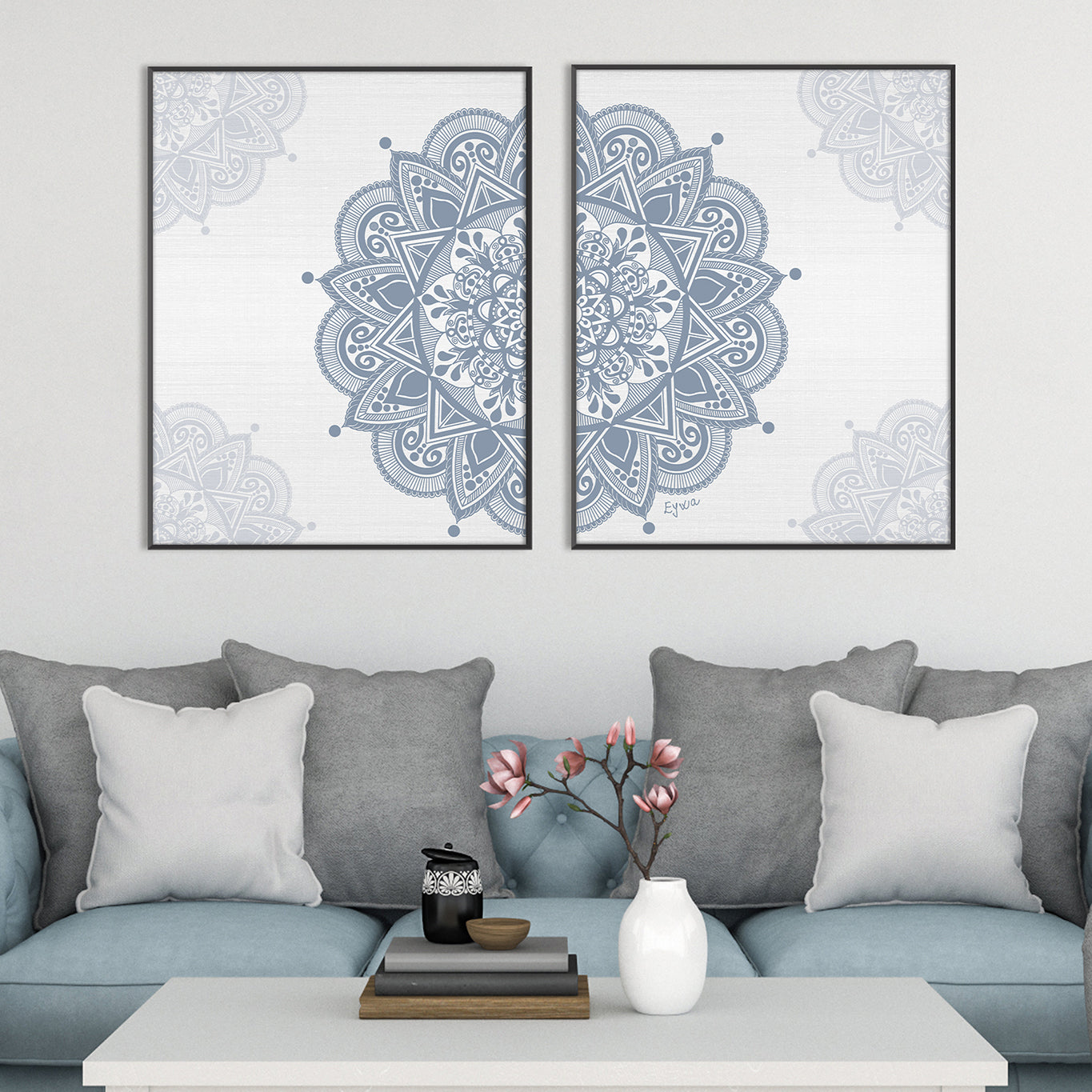 Dusty Blue Diptych Mandala Art Print