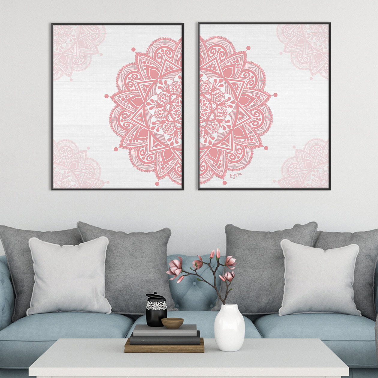 Diptych Dusty Pink Mandala Art Prints