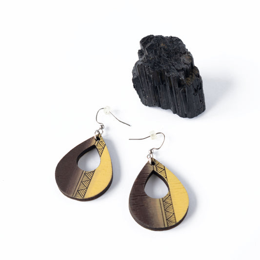 Unique brown and yellow wood earring