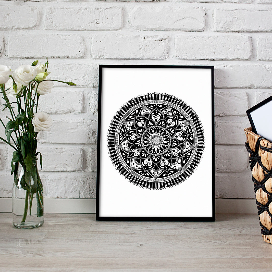 Black Mandala M1 Zen Wall Art Print