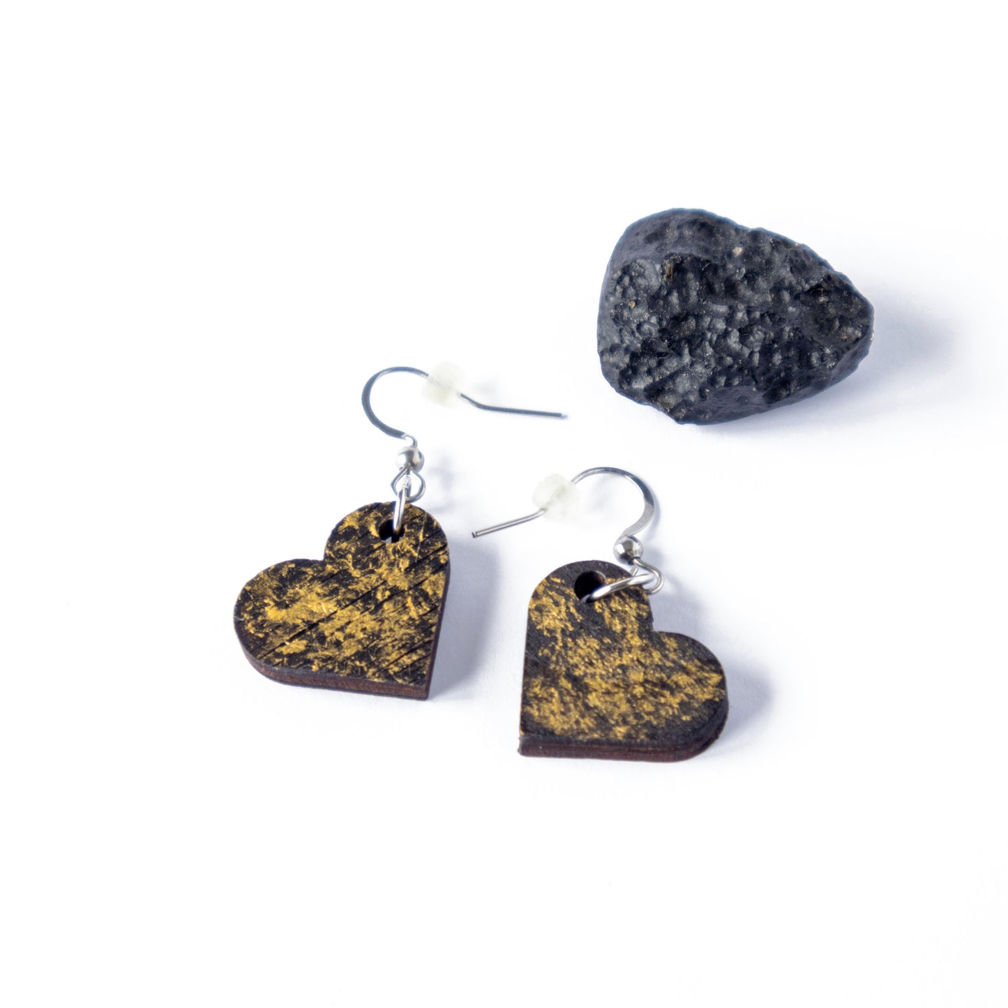 Small unique black and gold wooden earrings