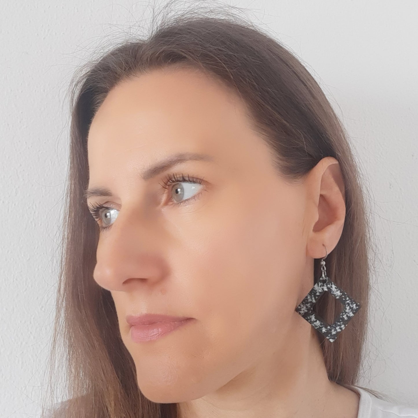 Unique black and white wooden earrings