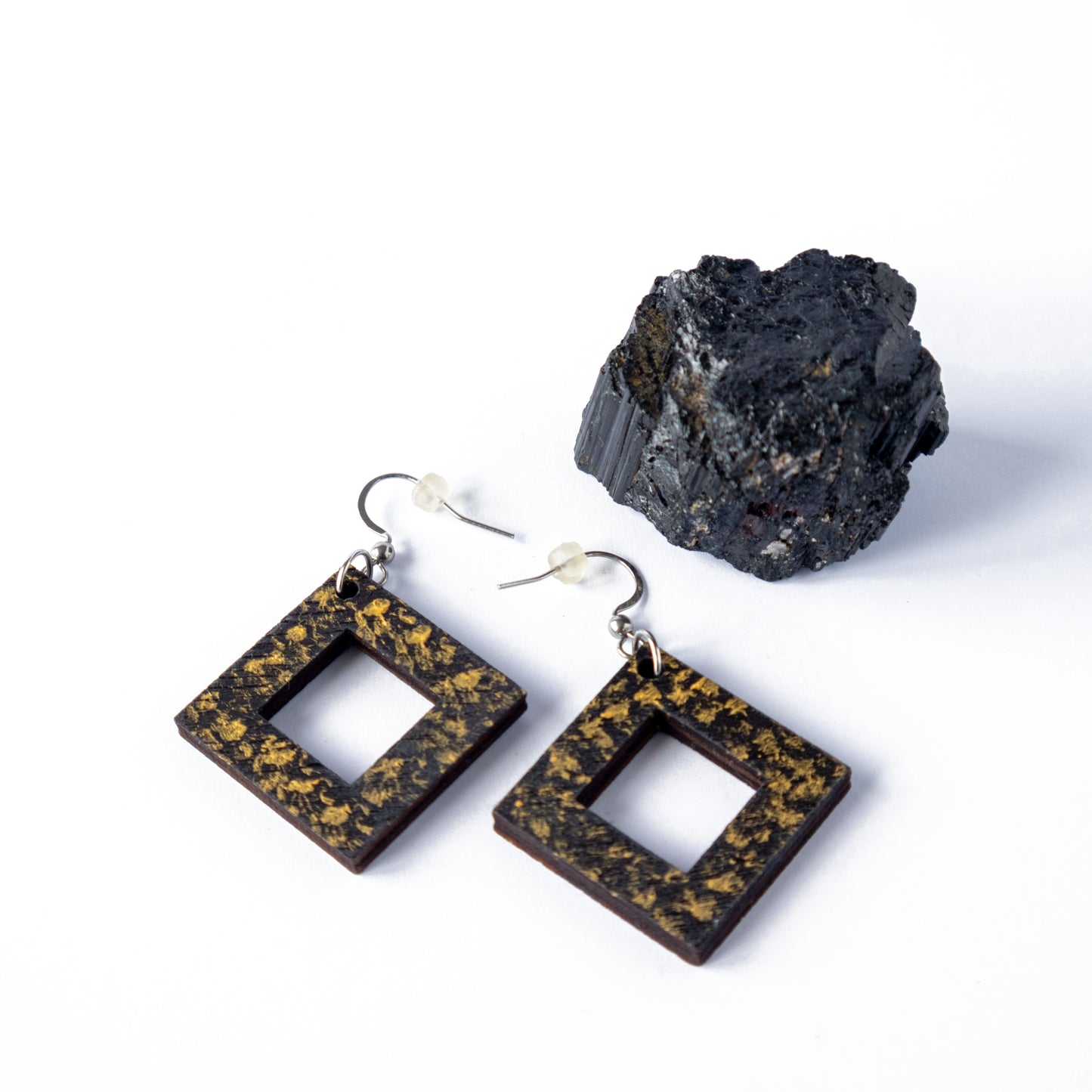 Unique black and gold wooden earrings