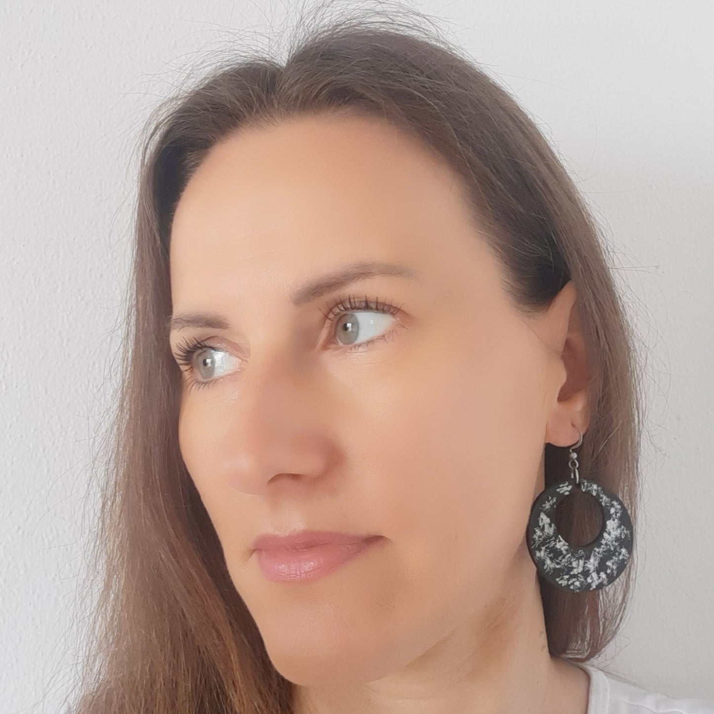 Black and white unique wooden earrings