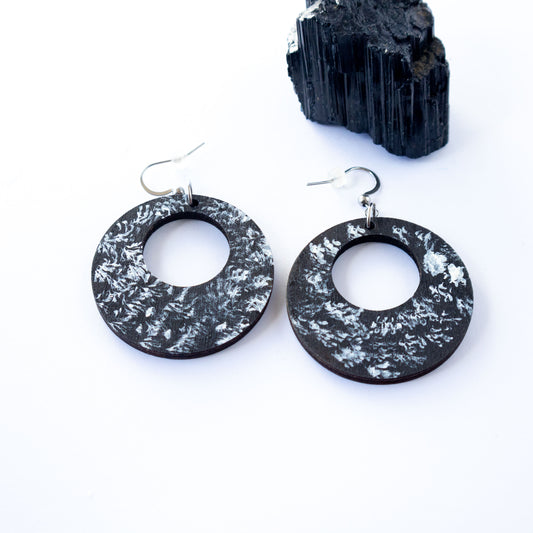 Black and white unique wooden earrings