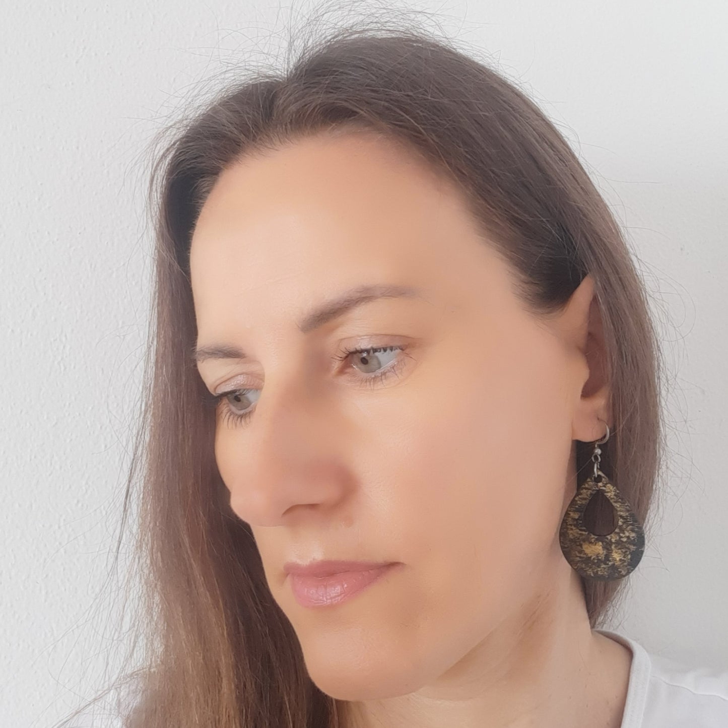 Black and gold unique wooden earrings