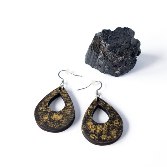 Black and gold unique wooden earrings