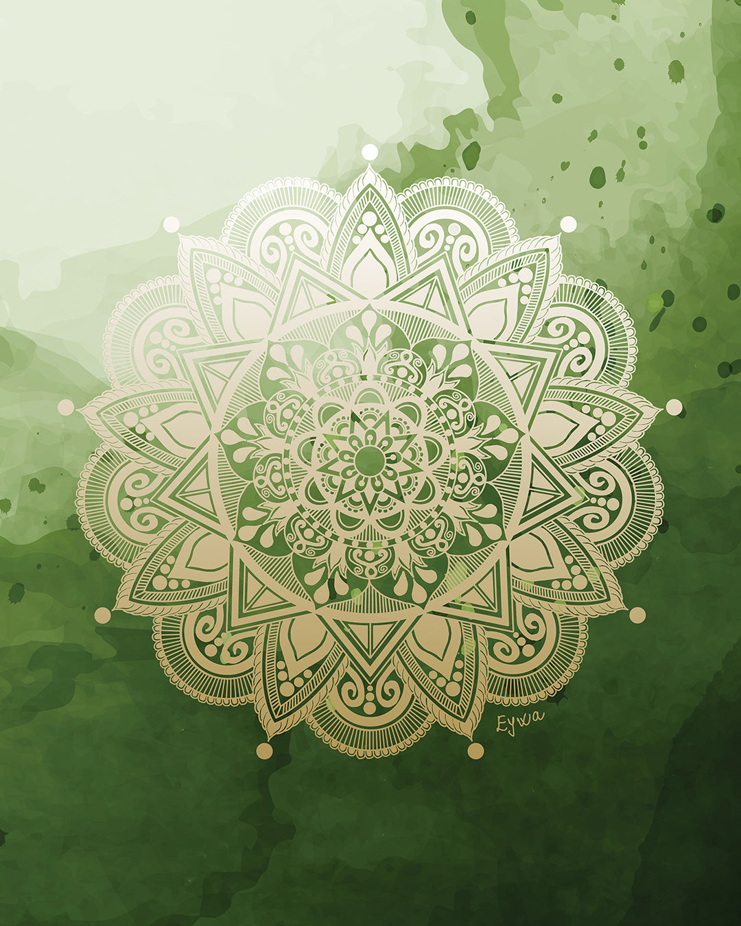 Dark Green and Beige Mandala Zen Wall Art Print