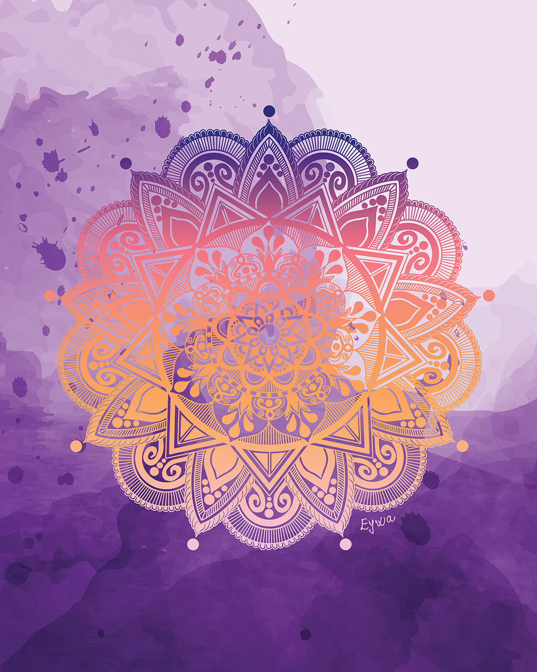 Purple and Orange Mandala Zen Wall Art Print