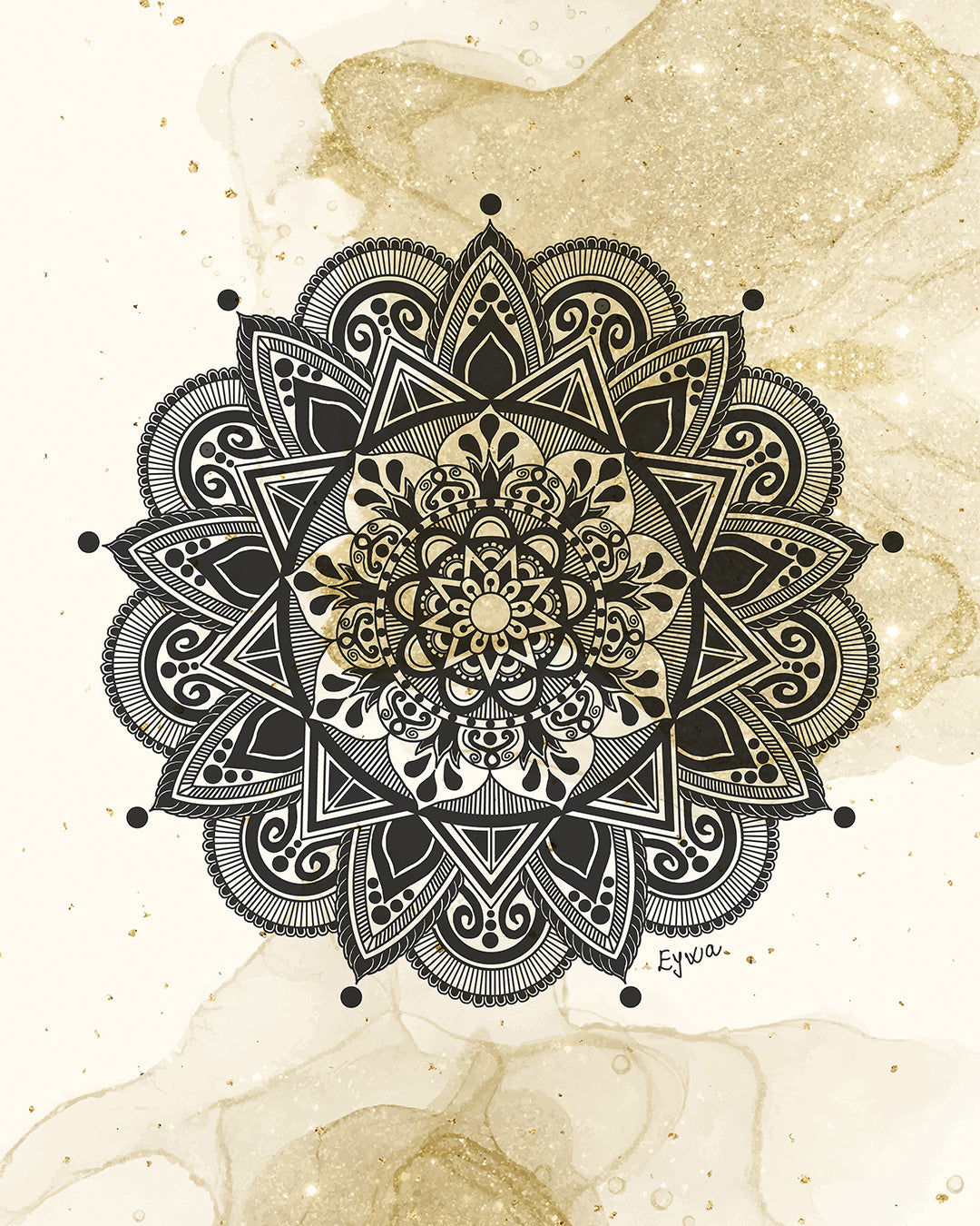 Black and Gold Mandala Zen Wall Art Print 