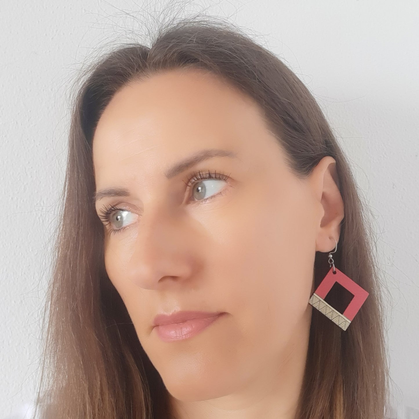 Unique pink wooden earrings