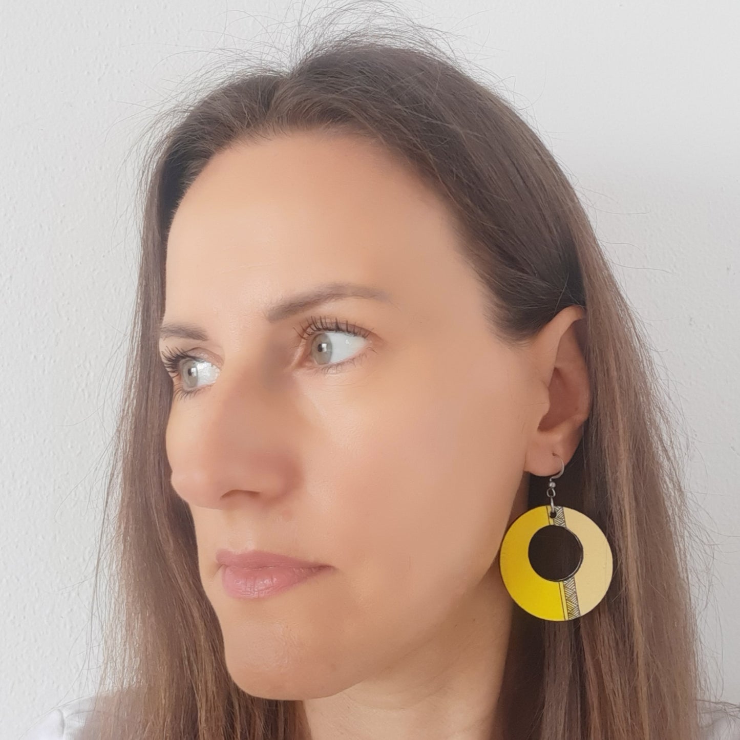 Unique lemon yellow wooden earrings