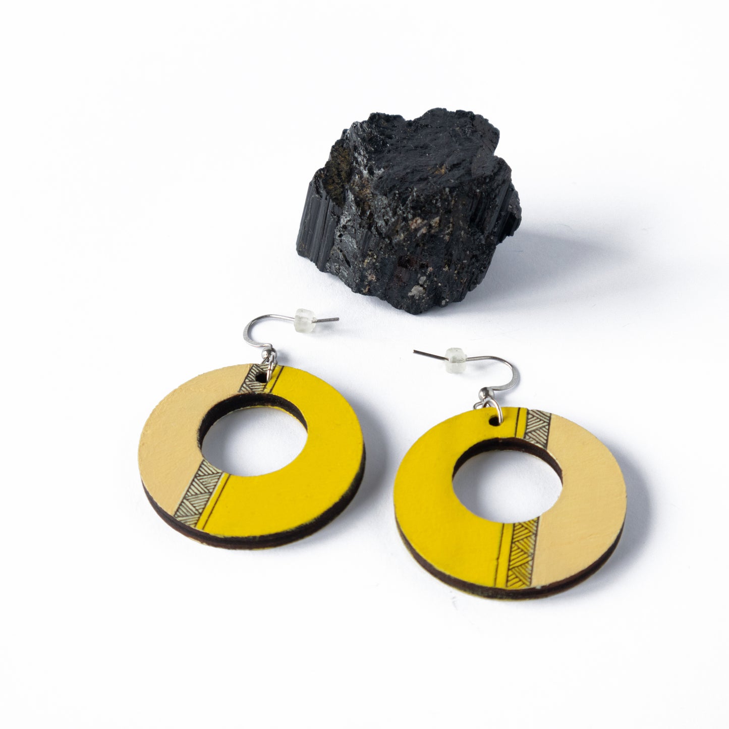 Unique lemon yellow wooden earrings