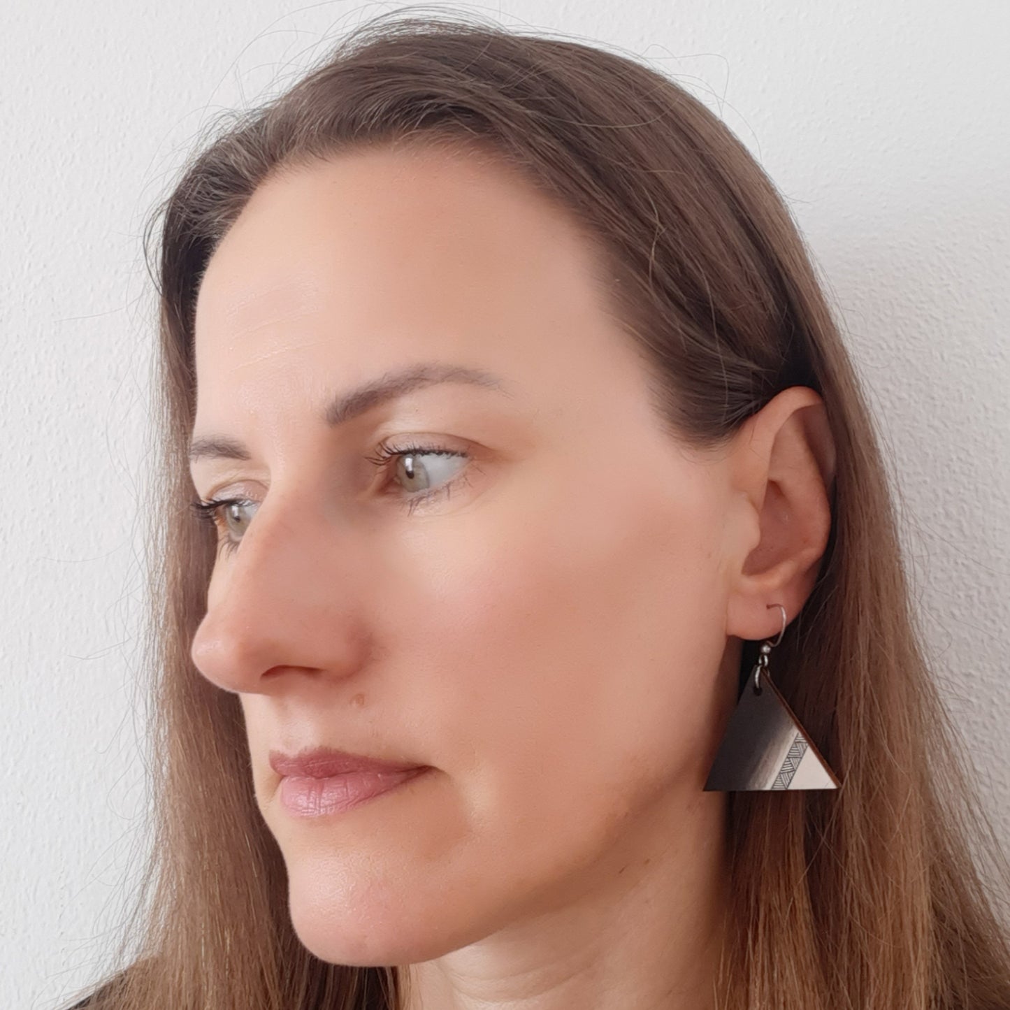 Unique triangle black and white wooden earrings