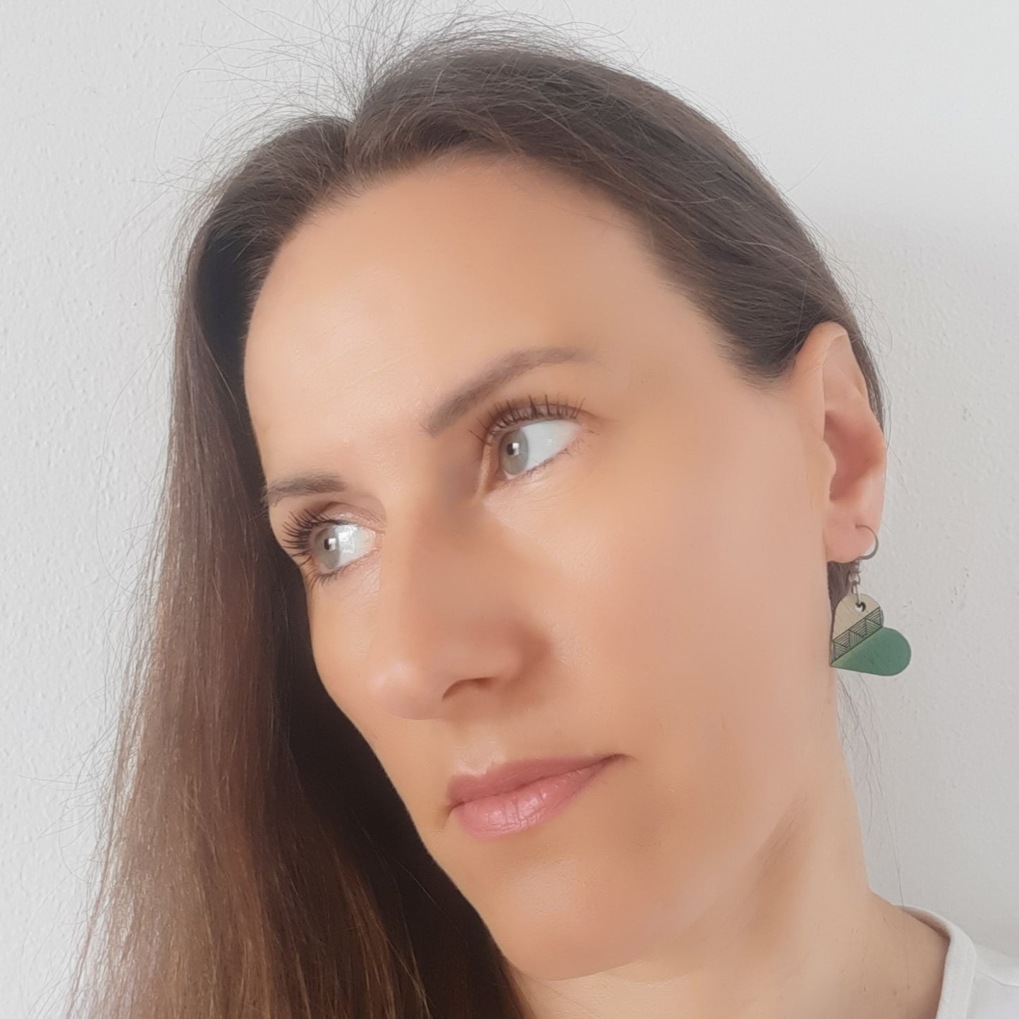 Unique small green wooden earrings