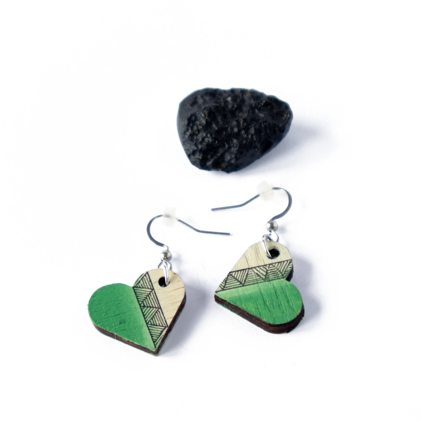 Unique small green wooden earrings