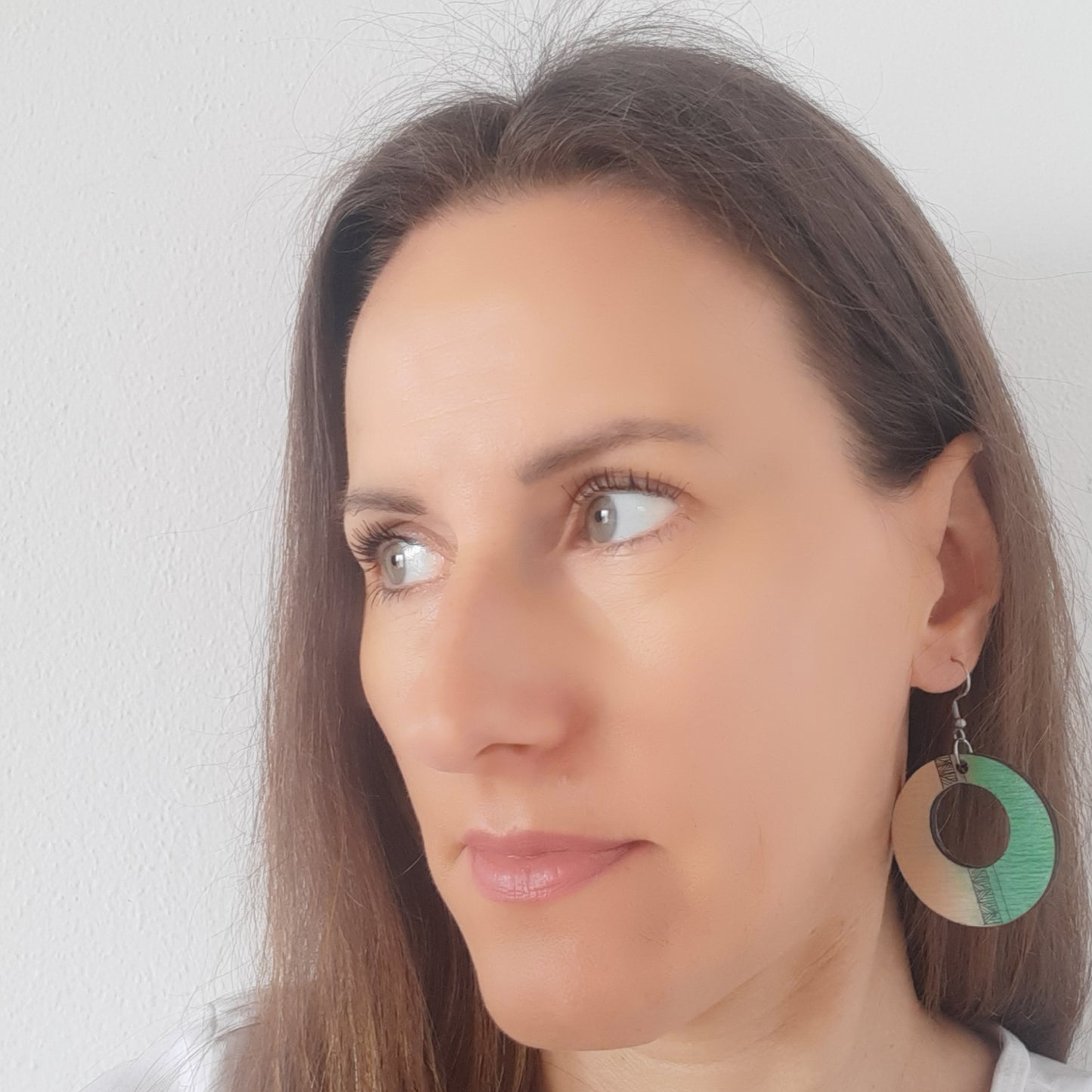 Unique wooden earrings in the shape of lime green