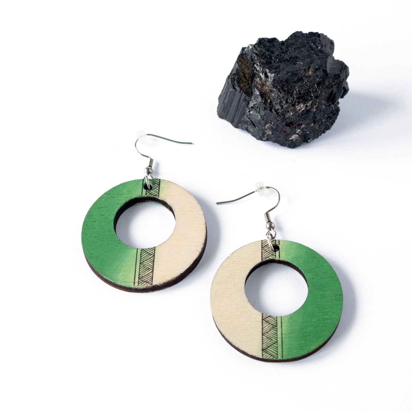 Unique wooden earrings in the shape of lime green