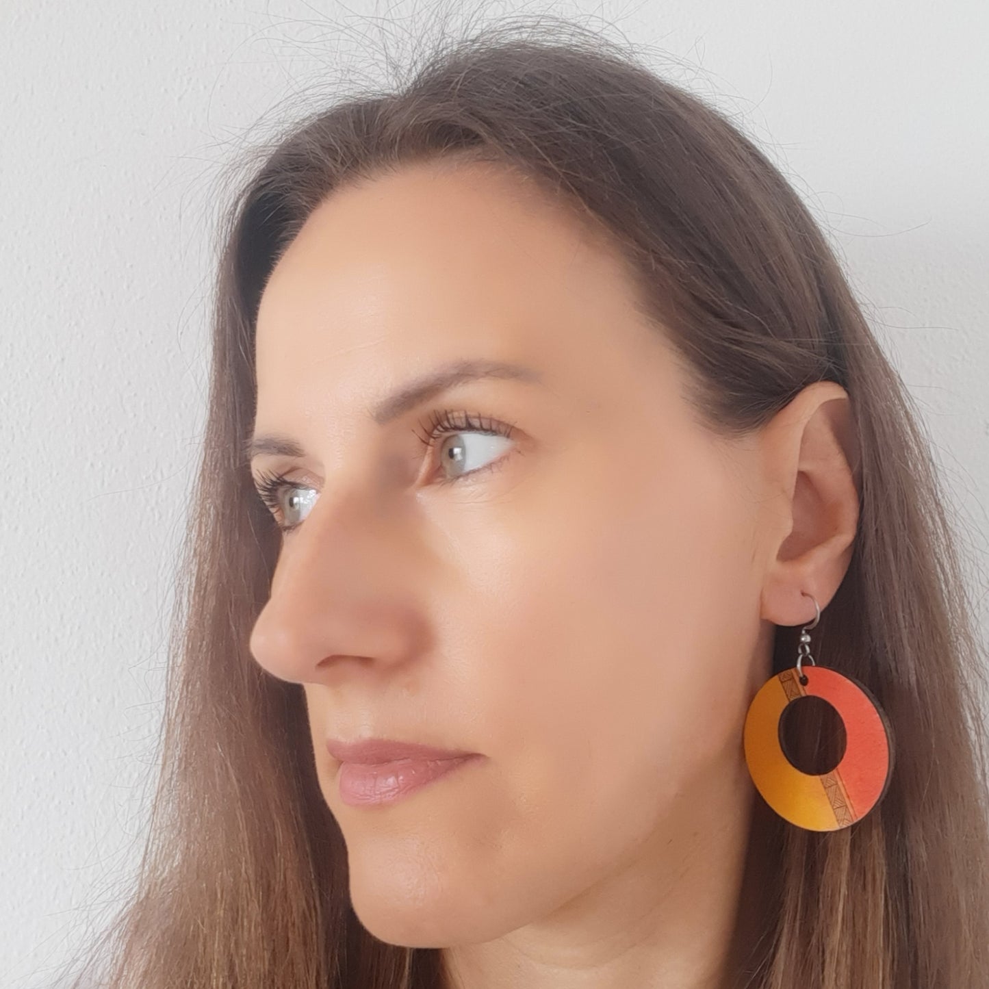 Unique orange-yellow wooden earrings