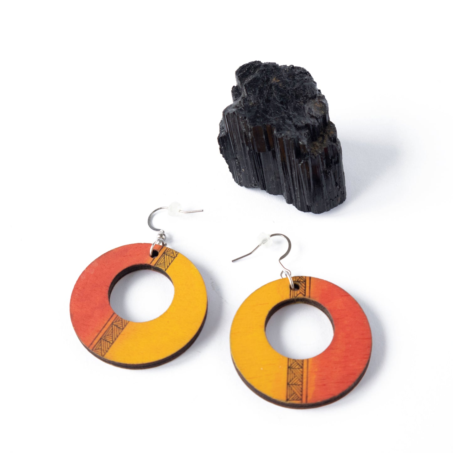 Unique orange-yellow wooden earrings